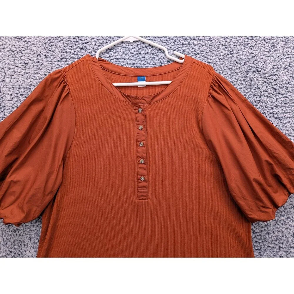 Old Navy Rust Orange Puff Sleeve Henley Top